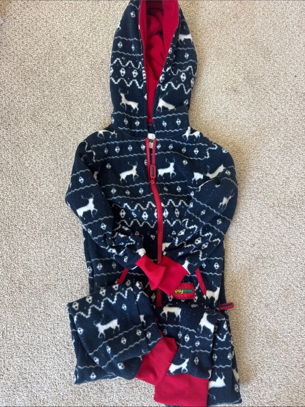 Tipsy Elves Navy & Red Reindeer Fleece Hooded Onesie